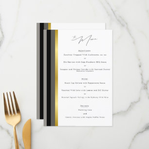 Elegant Typography Black White Gold Stripe Wedding Menu