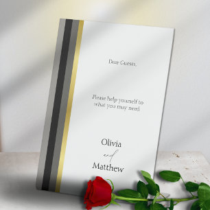 Elegant Typography Black White Gold Stripe Wedding Pedestal Sign