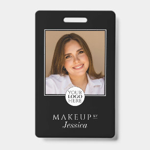 Elegant Typography Black White Photo Makeup ID Badge