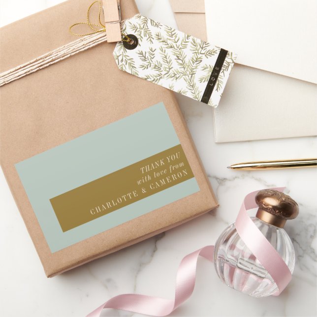 Elegant Typography Blue Olive Custom Thank You Rectangular Sticker (Gifting)