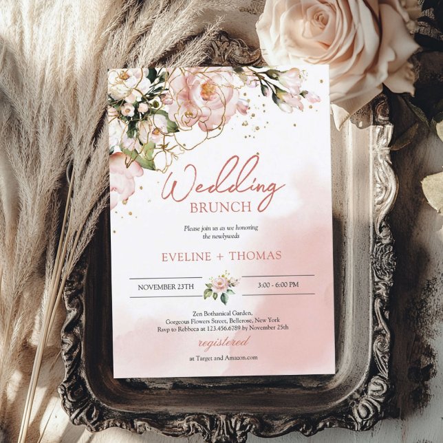 Elegant typography blush pink boho wedding brunch invitation (Elegant typography blush pink boho wedding brunch invitation)