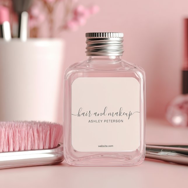 elegant typography blush pink hair makeup square sticker (elegant typography blush pink hair makeup square sticker)