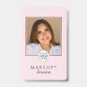 Elegant Typography Blush Pink Photo Makeup ID Badge