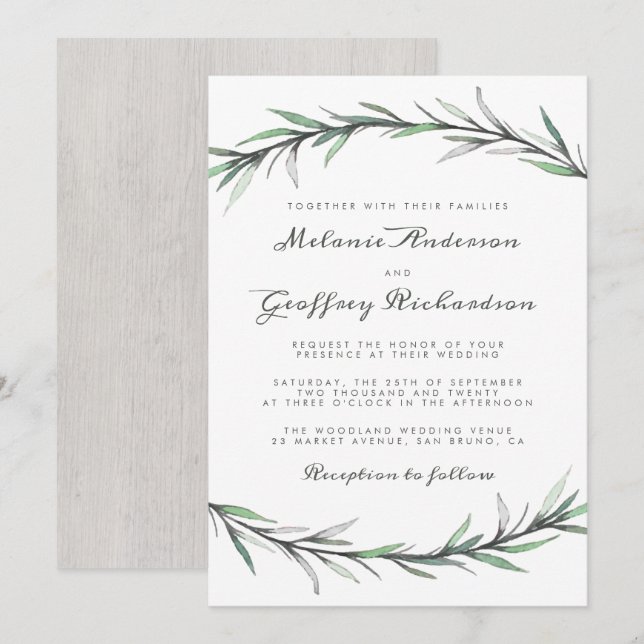 Elegant Typography Botanical Woodland Wedding Invitation (Front/Back)