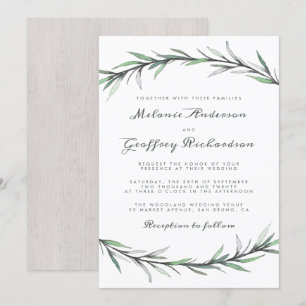 Elegant Typography Botanical Woodland Wedding Invitation