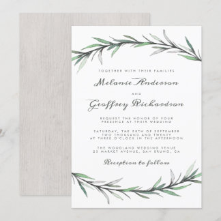 Elegant Typography Botanical Woodland Wedding Invitation