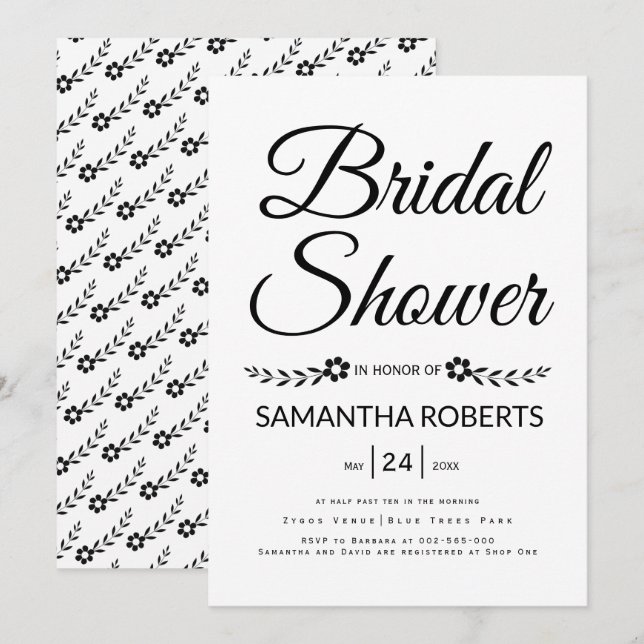 Elegant typography bridal shower wedding invitation (Front/Back)