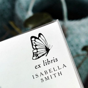 Elegant Typography Butterfly Ex Libris Bookplate Self-inking Stamp