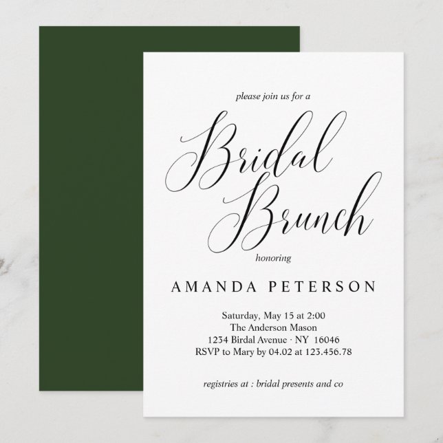 Elegant Typography Calligraphy Bridal Brunch Invitation (Front/Back)