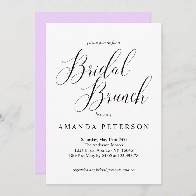 Elegant Typography Calligraphy Bridal Brunch Invitation (Front/Back)