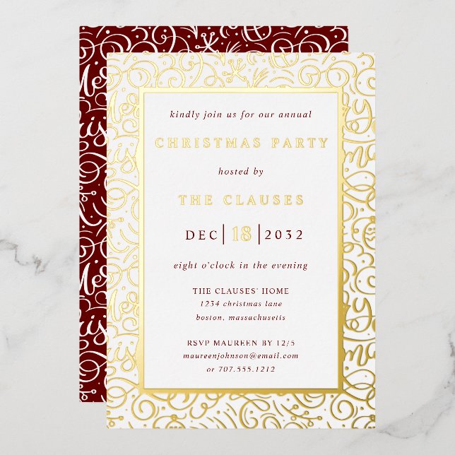 Elegant Typography Christmas Party Foil Invitation (Front/Back)