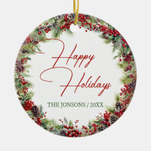 Elegant Typography classic holiday greenery  Ceramic Tree Decoration