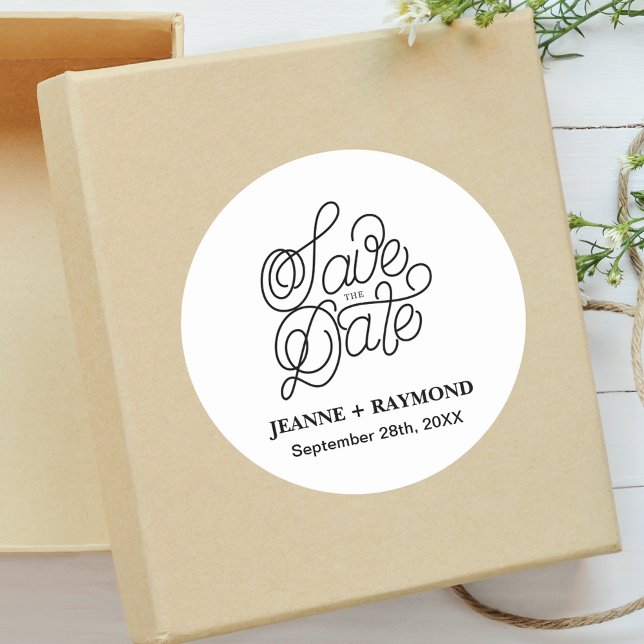 Elegant Typography Custom Wedding Save the Date Classic Round Sticker (Creator Uploaded)