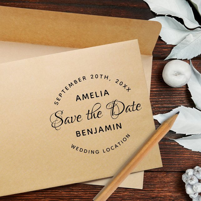 Elegant Typography Custom Wedding Save the Date Rubber Stamp (Creator Uploaded)