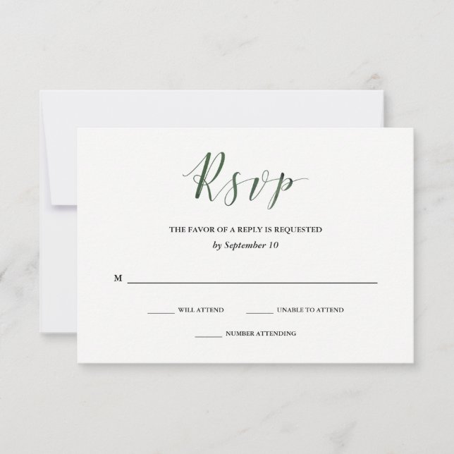 Elegant Typography | Deep Green Wedding RSVP (Front)