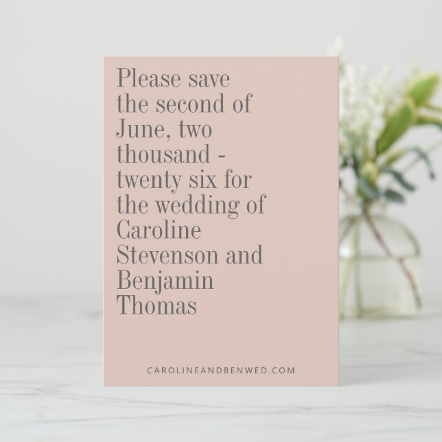 Elegant Typography Dusty Blush Modern Wedding Save The Date (Standing Front)