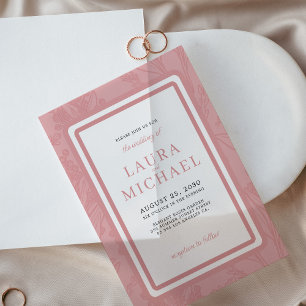 Elegant typography dusty rose frame wedding vellum invitations