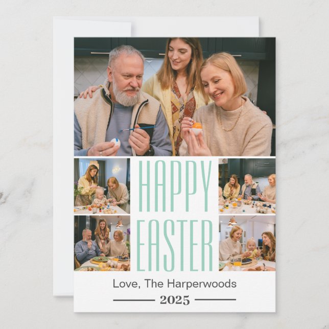 elegant Typography Easter family Five photo  Holiday Card (Front)