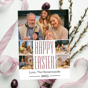 elegant Typography Easter family Five photo Holiday Card