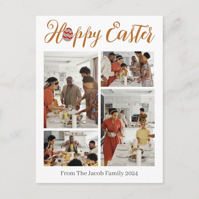 Elegant Typography Easter Family photo collage  Holiday Postcard (Front)