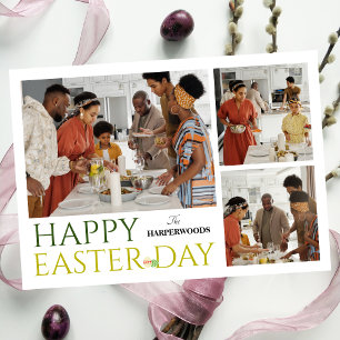 elegant Typography Easter family three photo Holiday Card
