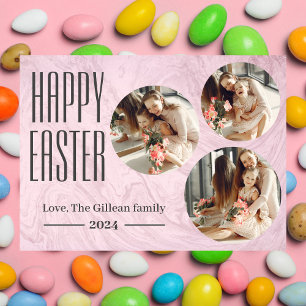elegant Typography Easter family three photo Holiday Card