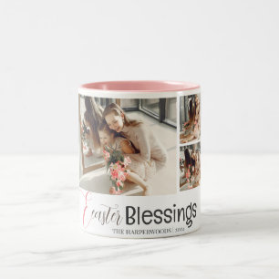 elegant Typography Easter family three photo Two-Tone Coffee Mug