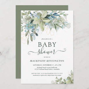 Elegant Typography Eucalyptus Greenery Baby Shower Invitation
