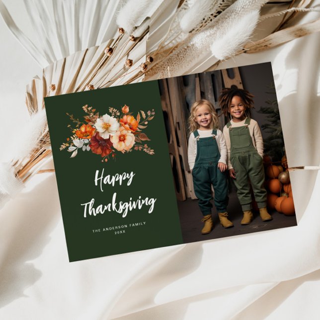 elegant typography floral happy thanksgiving photo holiday card (Creator Uploaded)