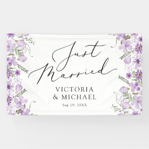Elegant Typography Floral Just Married  Banner