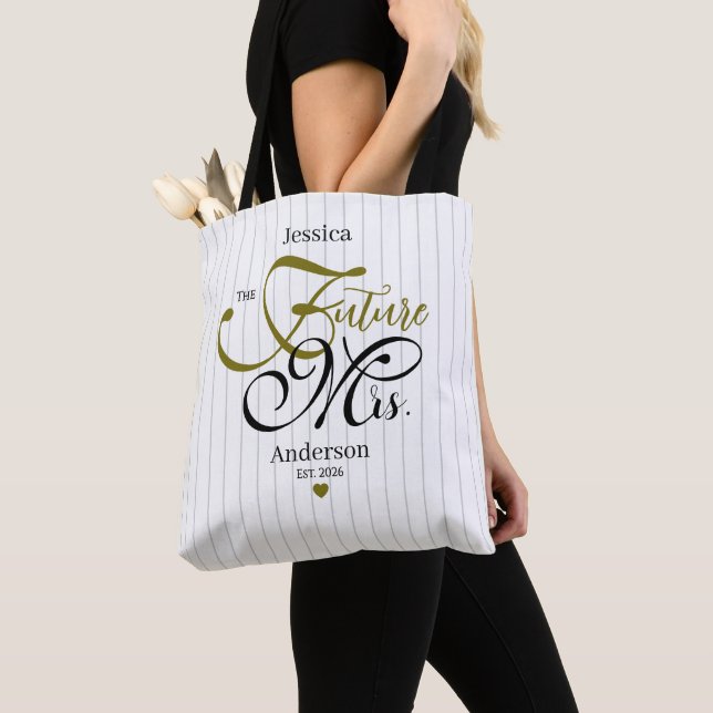 Elegant Typography Future Mrs Modern Stripes Tote Bag (Close Up)