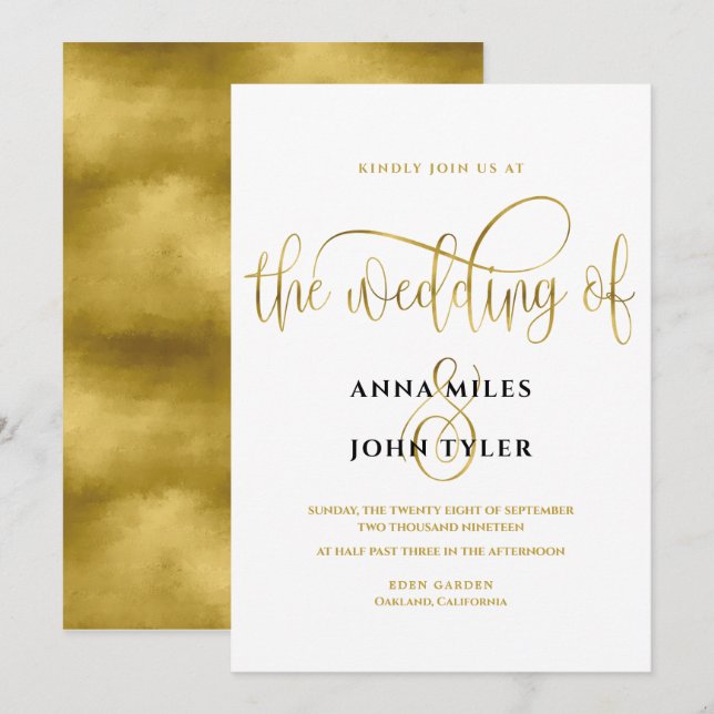 Elegant Typography Gold Foil Wedding Invitation (Front/Back)