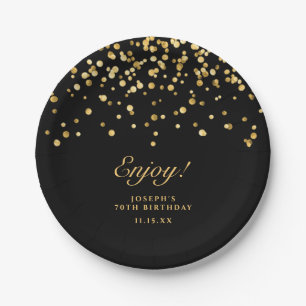 Elegant Typography Gold Glitter 70th Birthday  Paper Plate
