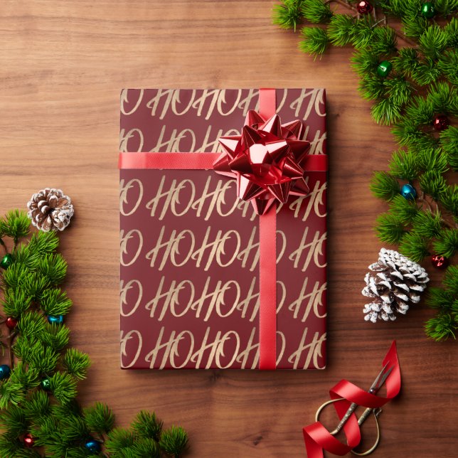 Elegant typography gold red HO HO HO Christmas  Wrapping Paper (Holiday Gift)