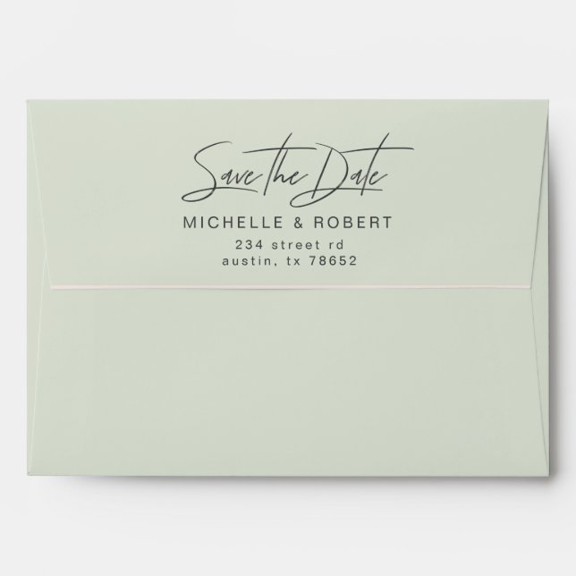 Elegant Typography Green Save the Date Envelope (Back (Top Flap))