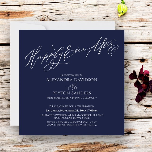 Elegant Typography Happily Ever After Simple Navy Invitation (Creator Uploaded)