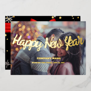 Elegant Typography Happy Holidays 2024 Photo Foil Holiday Card