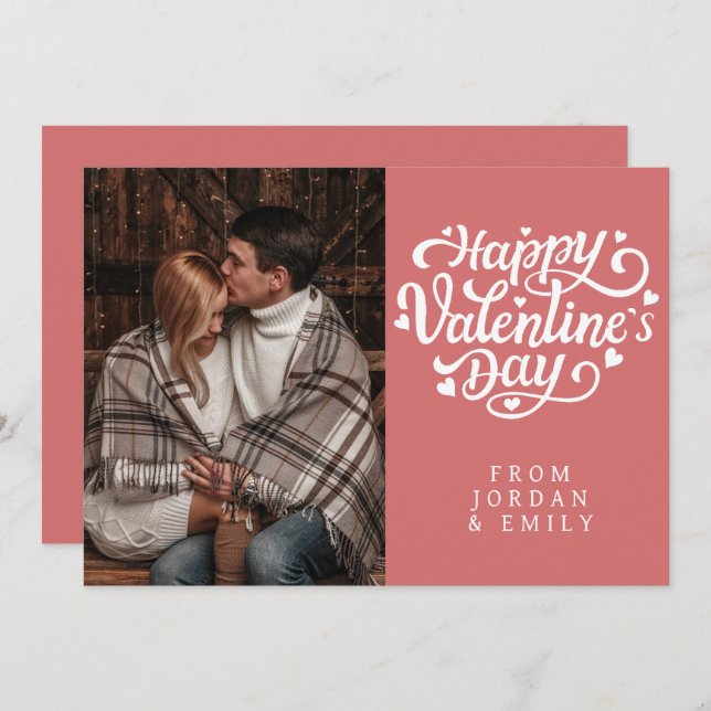Elegant Typography Happy Valentine's Day 1 Photo Holiday Card (Front/Back)