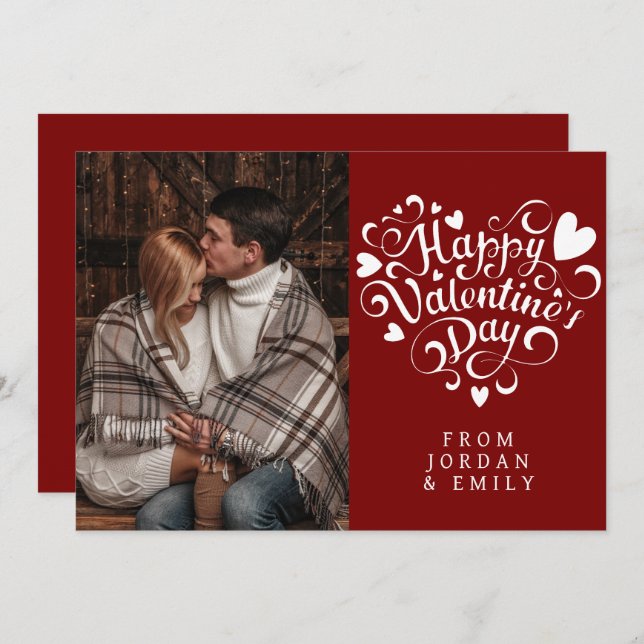 Elegant Typography Happy Valentine's Day 1 Photo Holiday Card (Front/Back)