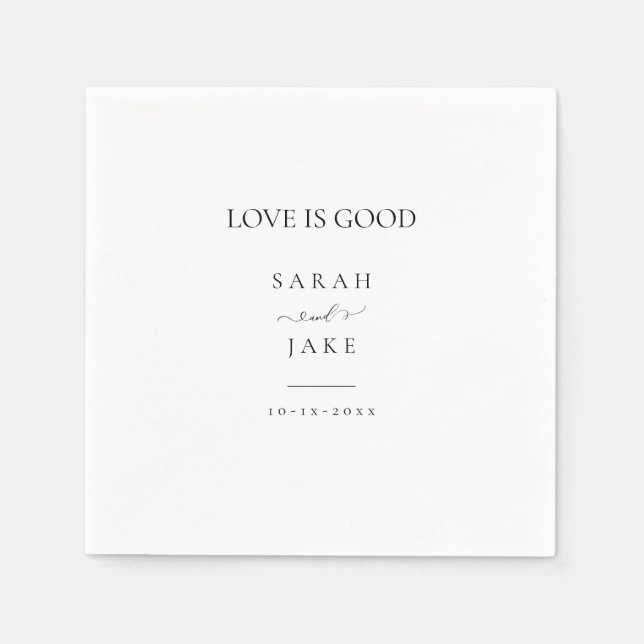 Elegant Typography: LOVE IS GOOD Modern wedding  Napkin (Front)