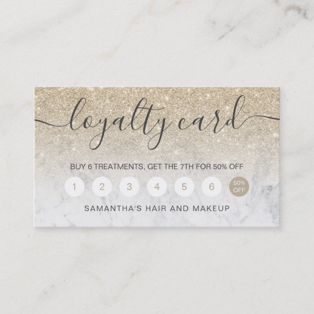 elegant typography marble champagne glitter ombre loyalty card (Front)