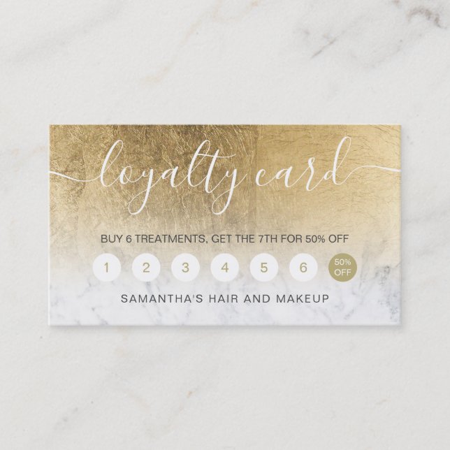 elegant typography marble chic gold foil ombre loyalty card (Front)