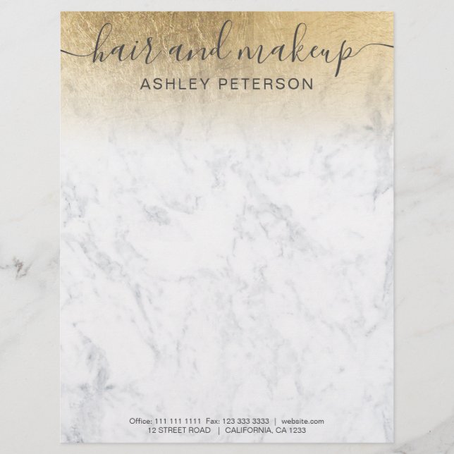 elegant typography marble yellow gold foil ombre custom letterhead (Front)