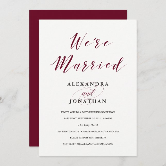 Elegant Typography | Marsala Post Wedding Ceremony Invitation (Front/Back)