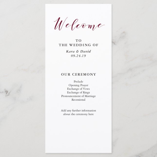 Elegant Typography | Marsala Wedding Program Programme (Front)
