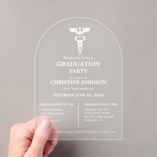Elegant Typography Medical school Graduation Acrylic Invitations (Insitu (Handheld))