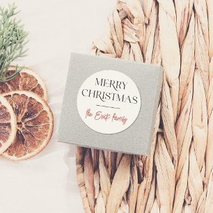 Elegant Typography Merry Christmas & Family Name Classic Round Sticker