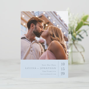 Elegant Typography Minimalist Photo Wedding Blue Save The Date