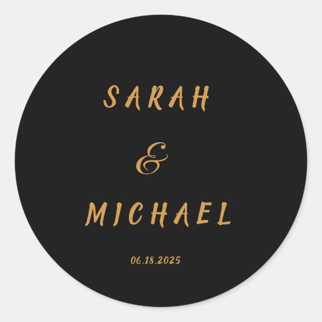 Elegant Typography Modern Wedding  Classic Round Sticker (Front)
