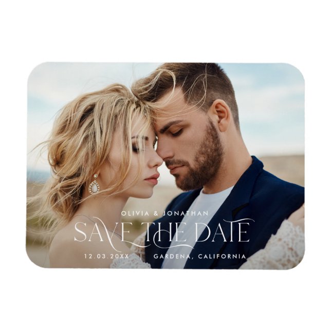 Elegant typography modern wedding landscape photo magnet (Horizontal)